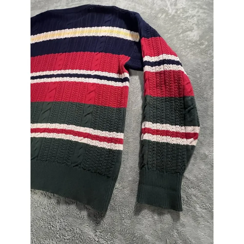 Vintage 90s Nautica Cable Knit Sweater Youth L Striped Colorblock Cotton